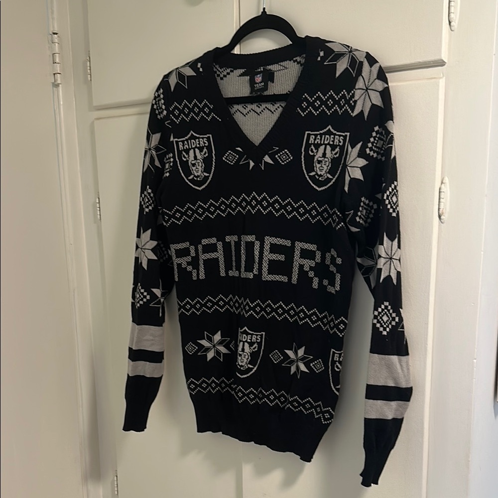 Black and Gray V-Neck Raiders Sweater